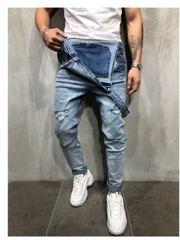 Vyriški retro stiliaus Ripped Jeans Jumpsuits Labas Street Nelaimę Džinsinio audinio Kombinezonai su Antkrūtiniais Žmogui Suspender Kelnes Dydis S-3XL