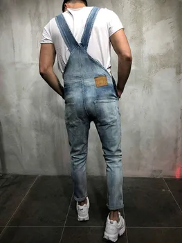 Vyriški retro stiliaus Ripped Jeans Jumpsuits Labas Street Nelaimę Džinsinio audinio Kombinezonai su Antkrūtiniais Žmogui Suspender Kelnes Dydis S-3XL