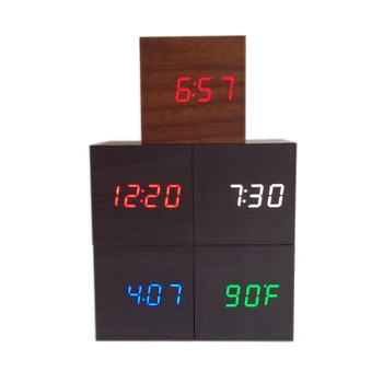 Mini cube garso valdymo žadintuvai mediniai laikrodžiai LED ekranas mielas stalo Laikrodis, skaitmeninių laikrodžių AJ6029