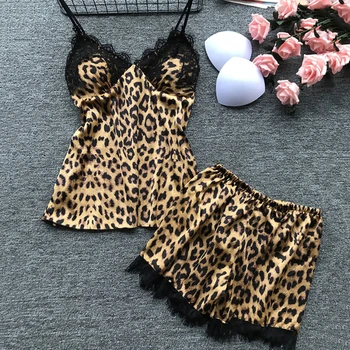 2021 Naujas Europos, Amerikos Mados Tendencija Prarasti Atsitiktinis Moterų Leopard Nėrinių Lingerie Nightdress Ponios Sexy Naktiniai Marškiniai, Pižamos Sleepwear