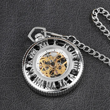 Prabanga Mechaniniai Laikrodžiai Tuščiaviduriai Romos Dial Steampunk Auksinis Derlius Vertus Vėjo Mechaninis laikrodis su PAKABUKU, Grandinės Vyrai Moterų Laikrodis