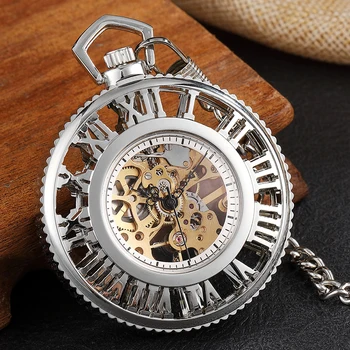 Prabanga Mechaniniai Laikrodžiai Tuščiaviduriai Romos Dial Steampunk Auksinis Derlius Vertus Vėjo Mechaninis laikrodis su PAKABUKU, Grandinės Vyrai Moterų Laikrodis