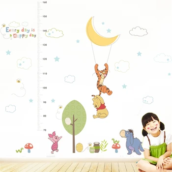Animacinių filmų mikė pūkuotukas aukštis priemonė sienų lipdukai vaikams kambariai namų dekoro disney gyvūnų augimo diagramos sienos lipdukai pvc sienų menas
