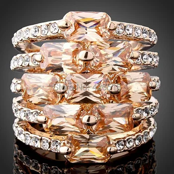 Cirkonis Žiedas Nekilnojamojo Rose Gold Color Multi-layer Sužadėtuvių Žiedai Mikro Nutiesti Austrijos Kristalai, Papuošalai Nemokamas Pristatymas