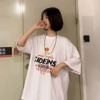 Trumparankoviai marškinėliai vyrams, moterims, Harajuku stilius laisvas letter spausdinimo visas rungtynes, marškinėliai vasaros korėjos stiliaus studentų porų banga