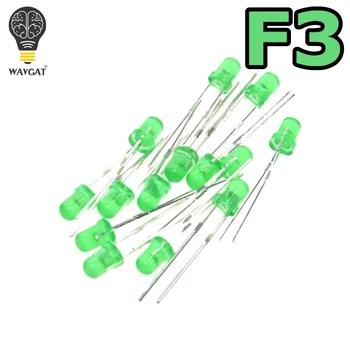 WAVGAT Žalia F3 3mm LED Žalios šviesos diodų šviesą skleidžiantys Žalias Žalias 570-575NM 1000PCS