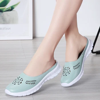 Karšto 2020 kietas moterų sandalai vasarą šlepetės šlepetės šlepetės natūralios Odos butas ponios sandalai paslysti ant butai, batai, klumpės moteris