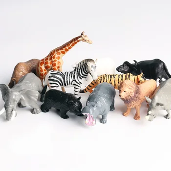 Oenux 12PCS Afrikos Laukinių Gyvūnų Modeliavimas Liūtas Rudasis Lokys, Žirafa, Tigras Modelis Veiksmų Skaičiai PVC Miniatiūrų Kolekcija Žaislai Dovana