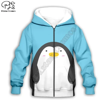 Mielas pingvinas 3d atspausdintas Hoodies Vaikų zip Puloveris berniukų/mergaičių Anime Palaidinukė Tracksuit Gobtuvu/kelnes/šeimos marškinėliai