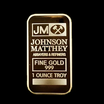 2 vnt nemagnetiniai Johnson Matthey JM aukso monetos 1 OZ žalvario šerdis 24K auksu luito ženklelis 50 mm x 28 mm, apdailos juostą