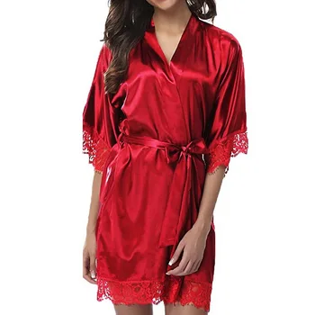 2020 M. Moteris Nightdress Nėrinių Lingerie Sleepwear Suknelė Skraiste Nightie Suknelė Chalatas Kimono Satino Chalatai Moterims Sleepwear