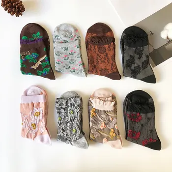 Jeseca 5Pairs/Daug Gėlių Spausdinti Medvilnės Moterų Kojinės Japonijos Kawaii Mielas Kojinių Moterims Harajuku Derliaus Streetwear Kalėdų Kojinių