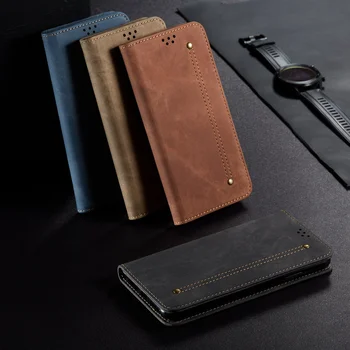 Prabangus Retro Džinsinio Flip Case for Iphone 11 Pro Xs Max Xr X 8 7 6 6s Plius Magnetinių Kortelių Laikiklis Odos Piniginės 