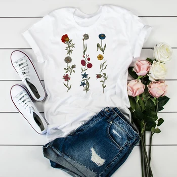 Moterų Drabužiai Mielas Augalų, Gėlių, Drabužių, Gėlių, Merginų, Moterų Topai Drabužius T-Shirt Grafikos Moterų Tumblr Marškinėliai T-shirts