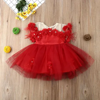Oficialaus Princess Mielas Pyplys Kūdikių Mergaičių Šalis Suknelė Gėlės Kutas Nėrinių Kratinys Raudona Kelio Ilgis Tutu Suknelė 1-6Y
