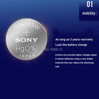 Originalus Sony 100vnt SR621SW Sidabro Oksido Žiūrėti 6.8 mm*2.1 mm, 1 TG 364 164 D364 L621 GP364 Mygtuką Ląstelių Monetų Baterijomis