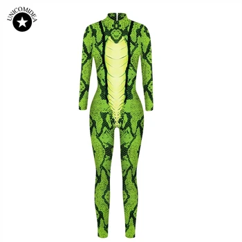 Žaliosios Gyvatės Odos 3D Jumpsuit Šalies Helovinas Nigthclub Kostiumas Bodysuit ilgomis Rankovėmis Apranga Moterims