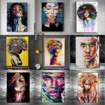 Afrikos Menas Abstraktus Mergina, Aliejus, Drobė, Tapyba, Grafiti, Plakatų ir grafikos Moters Portretas Wall Street Art Nuotraukų, Namų Dekoro