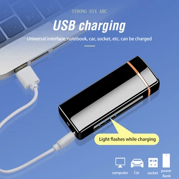 Naujas 6 Arc USB Elektrinio Žiebtuvėlio Vėjo Šešių Kryžiaus Lanko Impulsiniai Lengvesni Metalo Įkrovimo Plazmos Lengvesni Vyrų Dovanos