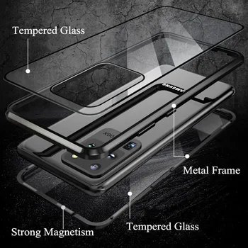 Dviguba Šoninio Stiklo Magnetinės Metalo Case For Samsung Galaxy A51 A71 A21S A31 A50 A70 A81 M31 A11 A30S A40 A10 Padengti funda Rubisafe