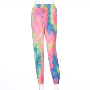 Neon Kaklaraištis Dažų Poilsiu Aukšto Juosmens Ilgai Baggy Pants Moterų Sweatpants Laisvas Kelnes 2020 M. Rudens-Žiemos Drabužių Streetwear