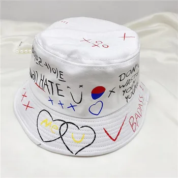Unisex Porą Hip-Hop ' O Laiškas, Išspausdintas Medvilnės Panama Kibirą Skrybėlės Vyrų Geltoną Skrybėlę Moterų Korėjos Harajuku Atsitiktinis Žvejybos Hat Priedų
