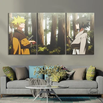 3pcs HD Anime Berniukas Nuotrauką Naruto ir Sasuke Animacinių filmų Personažus Naruto Anime Plakato Meno Drobė Panitings Sienos Menas Namų Dekoro