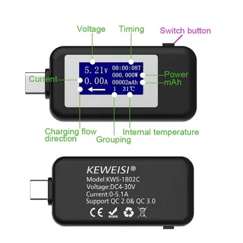 LCD Mini Telefono USB Testeris, Matuoklis Nešiojamų Gydytojas Mobiliojo Talpa Detektorius Stebėti Voltmeter Ammeter