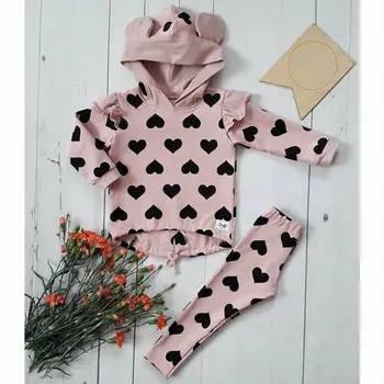 Emmababy 1-5Years Kūdikiui Baby Girl Vaikas Viršūnes Meilės Gobtuvu Megztinis + Kelnės Apranga Drabužių Rinkiniai