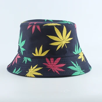 Naujas Mados Hip-Hop Žalios Spalvos; Juoda Lapų Spausdinimo Žvejybos Hat Panama Kibirą Kepurės Vyrams, Moterims Vasaros Bob Grįžtamasis Kibirą Bžūp