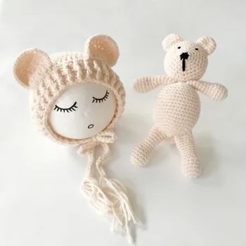 Karšto kietas mielas Naujagimis Baby Bear Skrybėlę Nustatyti Mergaitės Berniukai Fotografijos Nėrimo Mezgimo Kostiumai, Rekvizitas, Turėti Kepurę Bžūp Komplektus, Zaislu+Hat 0-2T