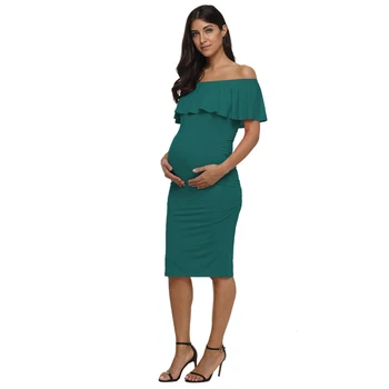 Ruffles Off Peties Motinystės Suknelė Moterims Suknelė Baby Shower Nėštumo Drabužiai Ruched Pusių Bodycon Elegantiškas Suknelės