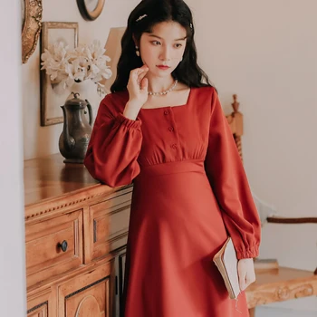 2020 naujas mados moteriški drabužiai rudens Aikštėje Apykaklės Visą Derliaus Suknelės