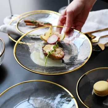 Japonijos Aukso apipjaustymas aukso kraštas dubenėlį stiklo dubenėlį dishsteak patiekalas, karščiui atsparaus stiklo dubenėlį plokštė