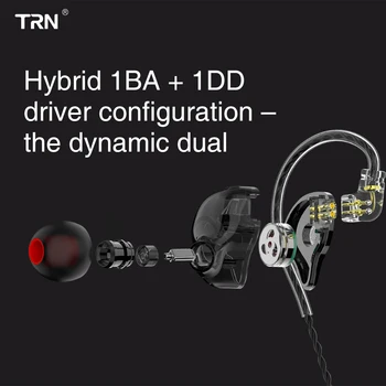 2019 TRN ST1 1DD+1BA Hibridas Ausies Ausinės HIFI DJ Stebėti Bėgimo Sporto Ausų Ausinės Su 2PIN Nuimamas TRN V90