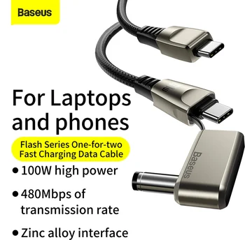 Baseus 100W 2in1 USB C C Tipo DC Kabelis, Įkroviklis, Maitinimo Kabelis Lenovo Nešiojamas, Mobilusis Telefonas, USB, C Kabelio Greito Įkrovimo Laidas