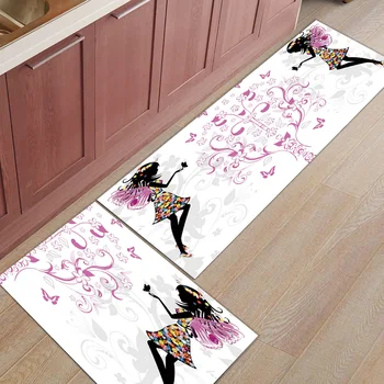 2vnt/komplektas Rožinis Drugelis Mergina su Gėlių Suknelė Gėlių Dizainas Doormats Įėjimo Durų Kilimėlio Vonios kambarys, Virtuvė, kiliminė danga, Grindų Kilimėliai