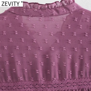 Zevity 2021 Moterų Mados Lankas Susieta Šifono Ruffles Kimono Marškinėliai Office Lady Nėrinių Kratinys Atsitiktinis Palaidinė Roupas Prašmatnus Viršūnes LS7603