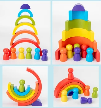Žaislai Vaikams Vaivorykštė Blokai Montessori Ugdymo Žaislas Vaikams, Kūrybos Mediniai Vaivorykštė Blokai Krovimas Žaidimas Dovanų