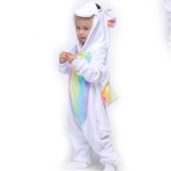 Vaikai Sleepwear Naujas Triušis Gyvūnų Vienaragis Pižama Berniukams Žiemos Panda Unicornio Pižamos Mergaičių Anime Kostiumais Jumpsuit Gobtuvu Soft