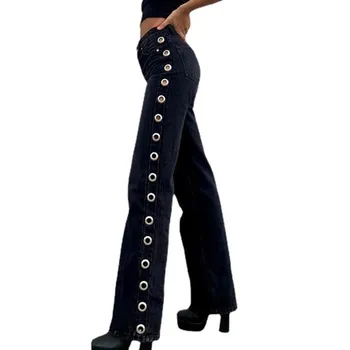 2020 M. Derliaus Estetinės Pusės Skylė Džinsai Moterims Aukšto Juosmens Korėjos Slim Straight Kelnių Džinsinio Audinio Kelnės Mados Streetwear Džinsai