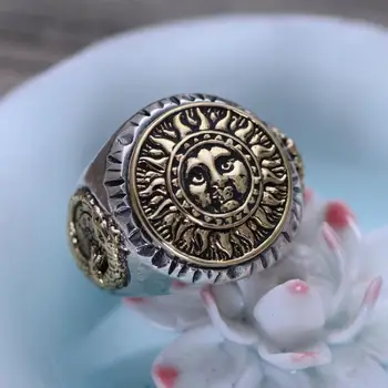 Nekilnojamojo 925 Sterlingas Sidabro Papuošalai Gotikos Žiedai Vyrams, Unikalus Ir Cool Saulės Gėlės Su Besišypsantis Veidas Atidarymo Tipas
