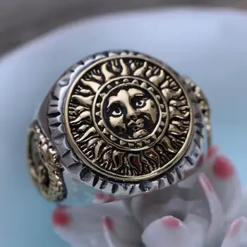 Nekilnojamojo 925 Sterlingas Sidabro Papuošalai Gotikos Žiedai Vyrams, Unikalus Ir Cool Saulės Gėlės Su Besišypsantis Veidas Atidarymo Tipas