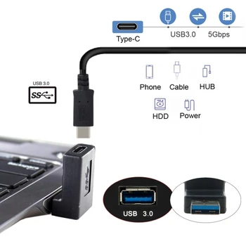 USB-C C Tipo Moterų 90 Laipsnių Kampu Žemyn, kad USB 3.0 Male Duomenų Adapteris Nešiojamas Desktop