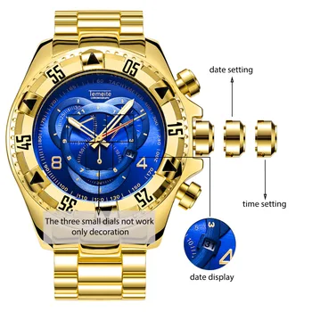 Prabangos Prekės ženklo Vyrai Sporto Žiūrėti Aukso Full Steel Kvarciniai Laikrodžiai Vyrams Data Vandeniui Karinės Laikrodis Vyras relogio masculino