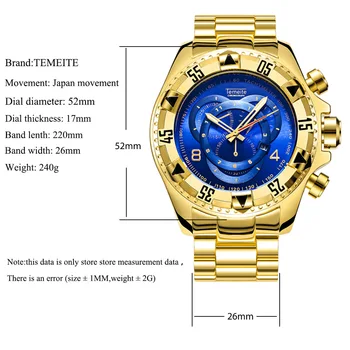 Prabangos Prekės ženklo Vyrai Sporto Žiūrėti Aukso Full Steel Kvarciniai Laikrodžiai Vyrams Data Vandeniui Karinės Laikrodis Vyras relogio masculino