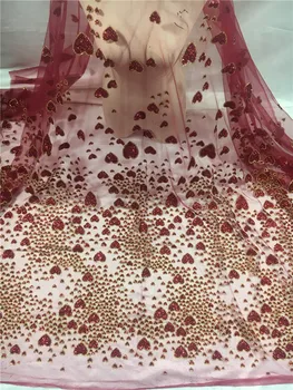 Širdies dizaino šviečiantis klijuojami blizgučiai blizgančiais nėrinių audinio afrikos tiulio tinklelio audinio vestuvinė suknelė/vakarinę suknelę H-47
