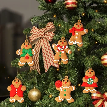 6PCS Kalėdų Meduoliai su imbiero priedais Vyras Papuošalai Tradicinės Lėlės Kabinti Kalėdų Medžio Decal Pakabukas Švenčių dekoravimas