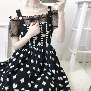 Super pasakų Japonijos minkšta suknelė suknelės Lolita pamušalu viršūnes cute lolita viduje sluoksniuotos šifono rankovėmis marškinėliai topai moterų vasarą