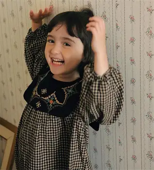 Korėjos Kūdikių Mergaičių Pledas Siuvinėjimų Suknelės Vaikams Drabužių Bamblys Vienas Gabalas Ilgomis Rankovėmis Frocks Vaikai Korėjos Sytle Saldus Suknelė